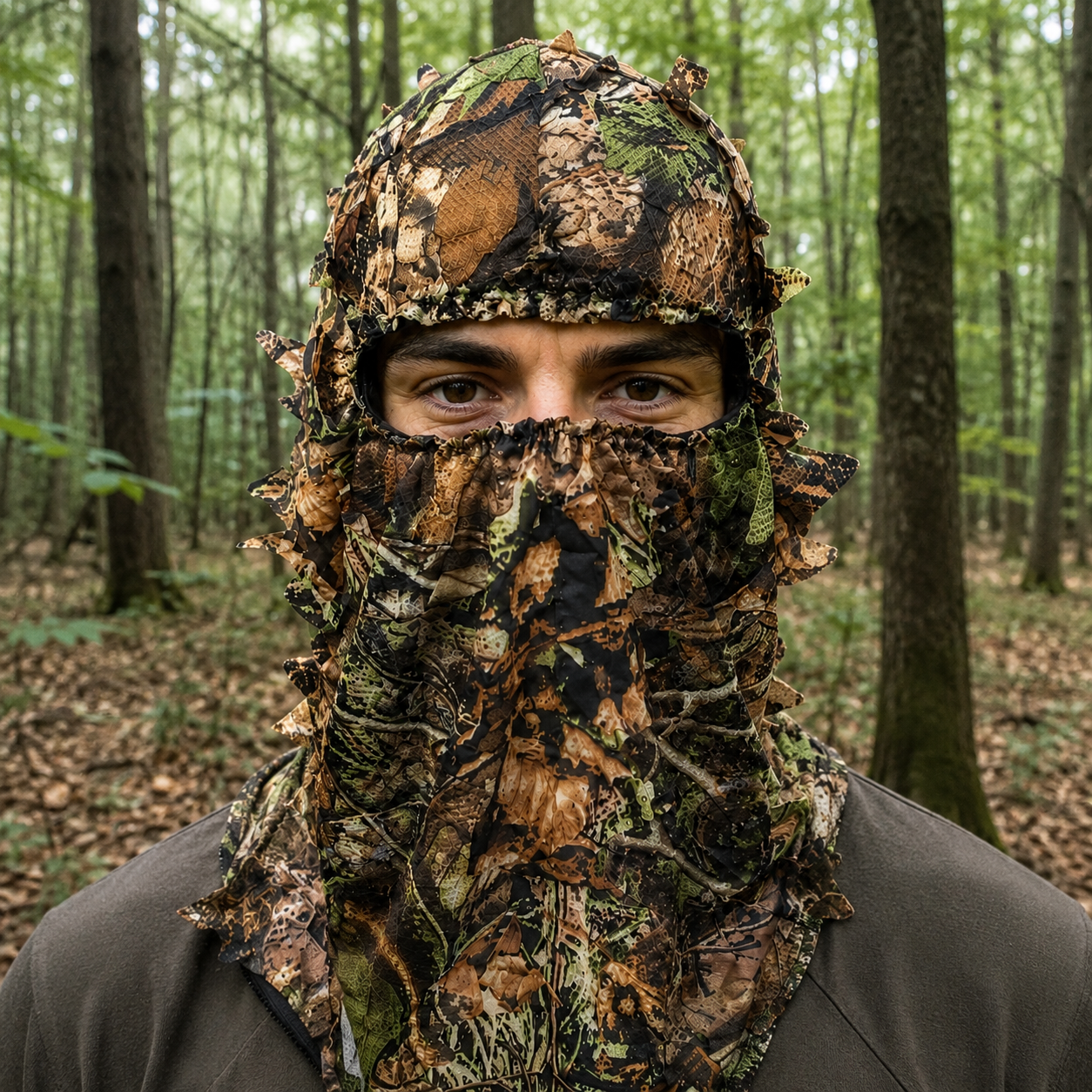 Maschera Mimetica 3D con Foglie per Camuffamento